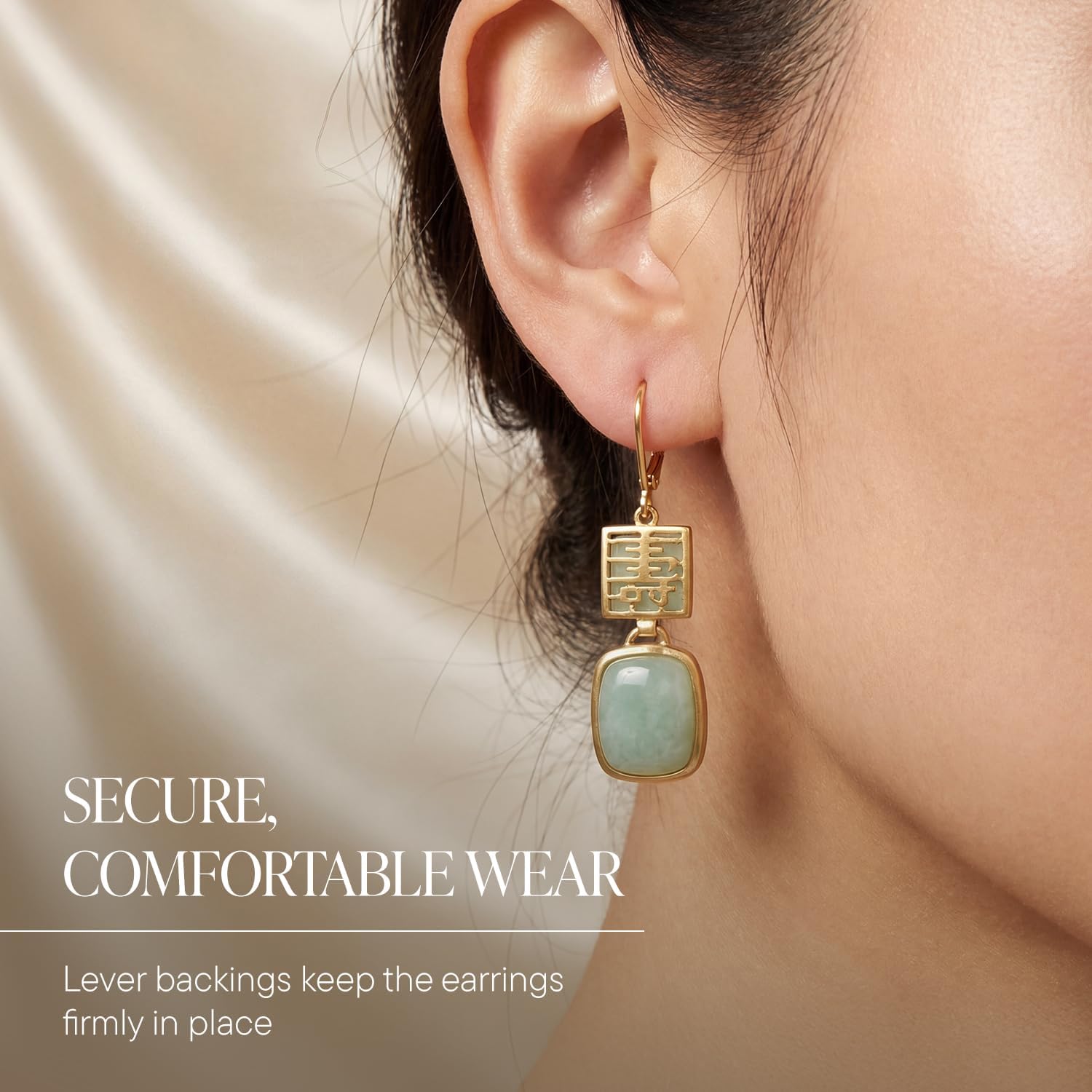 Ross-Simons Jade Longevity Drop Earrings in 18kt Gold Over Sterling, Earrings for Women, Jewelry, Christmas, Birthday Gift, 1.5"