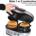 Hamilton Beach Dual Breakfast Sandwich Maker With Egg Cooker Rings & Timer | Perfect For English Muffins, Croissants, Mini Waffles | Customizable & Fast |Pfas-Free | Silver | 25490Mna