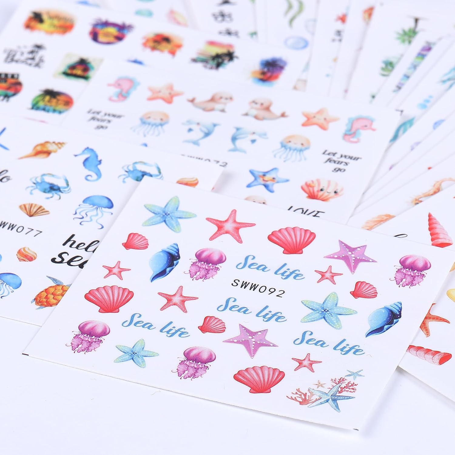 Ocean Nail Stickers Water Decals 24 PCS Marine Life Water Decals for Nails Jellyfish Seashell Turtle Starfish Design DIY Summer Nail Art Decoration Manicure Watermark Supplies for Women