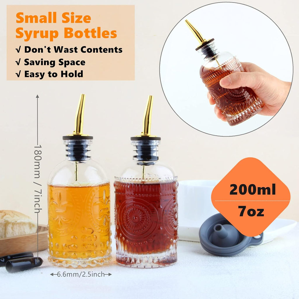 Shining Craft Coffee Syrup Dispenser Bottles Set 2 Pack 7 Oz Simple Small Syrup Bottles Set With Metal Pour Spout Ideal For Coffee Syrups, Condiments, Coffee Bar, Sc056 (2 Pack)