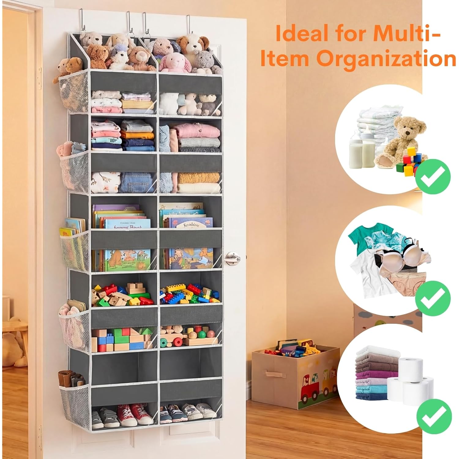 5-Tier Over Door Organizer, 10-Compartment Wide Storage Rack | 20" Wide, 80 Lbs For Heavy Family Use, 10 Side Pockets, Fits Doors For Closet, Nursery, Entryway, Dorm, Rv, Laundry Room