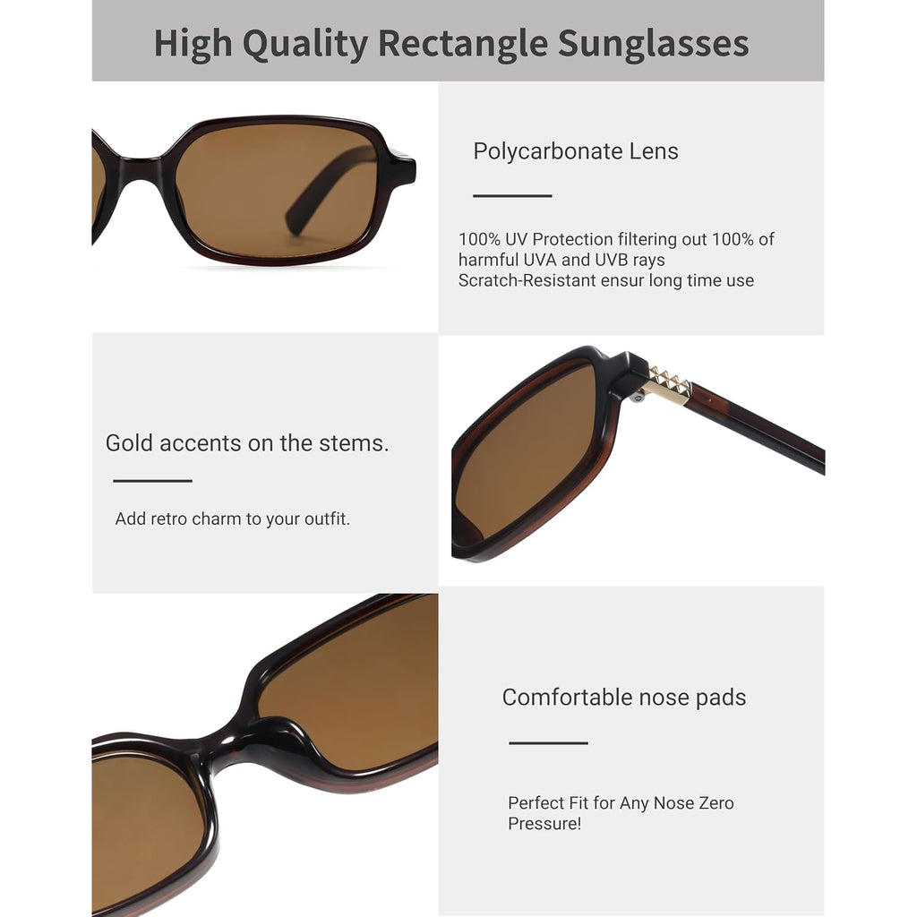 Trendy Small Rectangle Sunglasses For Women Vintage Retro Sun Glasses With Thin Narrow Frame 90S Y2K Fashion Essential