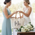 ELEGANTPARK Mrs Gifts for Bride 2026 - Large Canvas Wedding Tote Bag with Zipper, Bridal Shower Gift for Bride to Be, Bachelorette Party Honeymoon Beach Bag