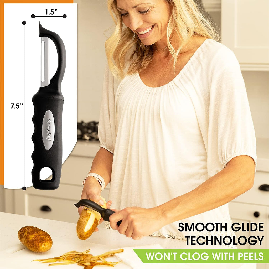Spring Chef Premium Swivel Vegetable Peeler, Soft Grip Handle And Ultra Sharp Stainless Steel Blades - Perfect Kitchen Peeler For Veggie, Fruit, Potato, Carrot, Apple - Black