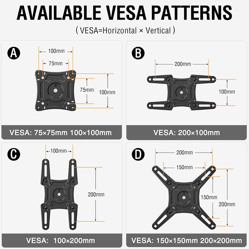 Elived Full Motion Tv Monitor Wall Mount For Most 14-42 Inch Led Lcd Flat Screen Tvs & Monitors, Swivel Tilt Extension Rotation Tv Mount Bracket Max Vesa 200X200Mm, Up To 44 Lbs.