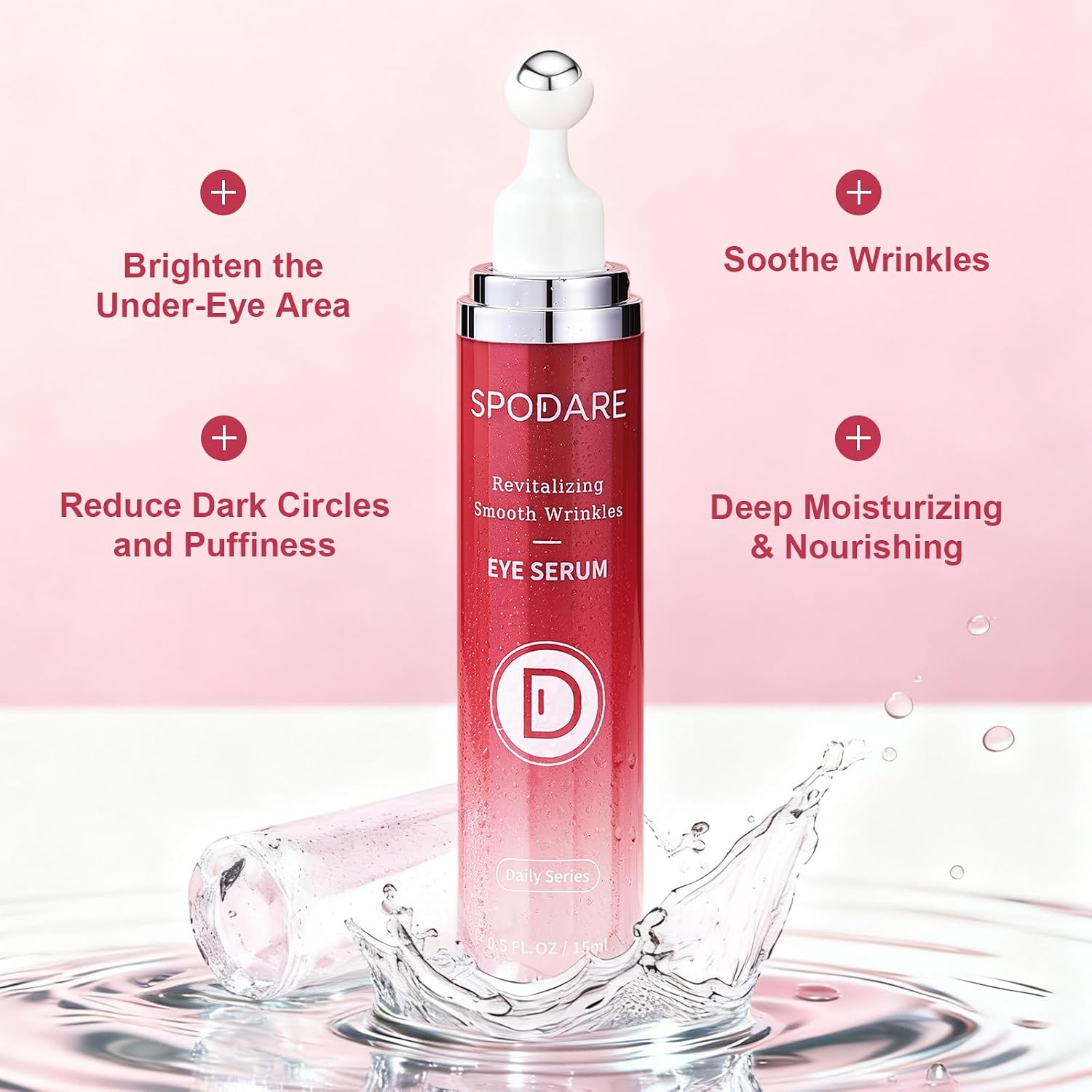 Spodare Eye Serum, Dark Circles Under Eye Treatment With Caffeine And Retinol, Hyaluronic Acid, Niacinamide And Peptides For Puffiness, Fine Lines And Wrinkles, 360° Massage Ball, 0.5 Fl Oz