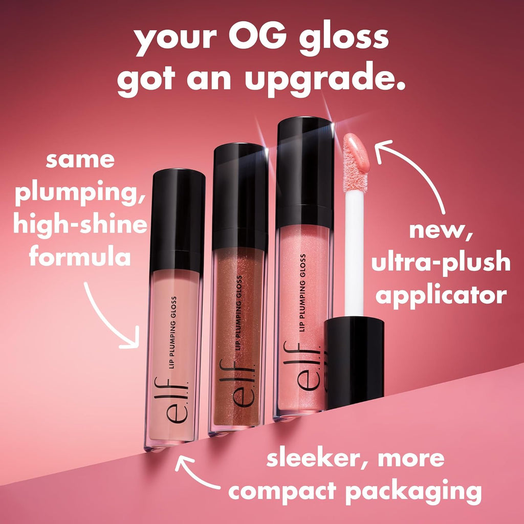 e.l.f. Lip Plumping Gloss, High-Shine Sheer Color, Hydrates & Creates Fuller Lips With Vitamin E, Vegan & Cruelty-Free, Mocha Twist, 0.1 Fl Oz