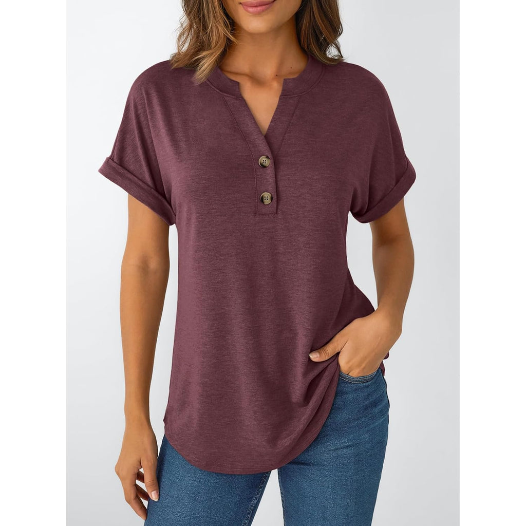 Women's Short Sleeve Shirts Henley Dressy Casual Summer Tops 2026 Spring Fashion Trendy Cute T-Shirts