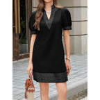 Wenrine Womens Summer V Neck Shift Dresses Casual Puff Short Sleeve Color Block Short Boho Beach Dresses With Pockets