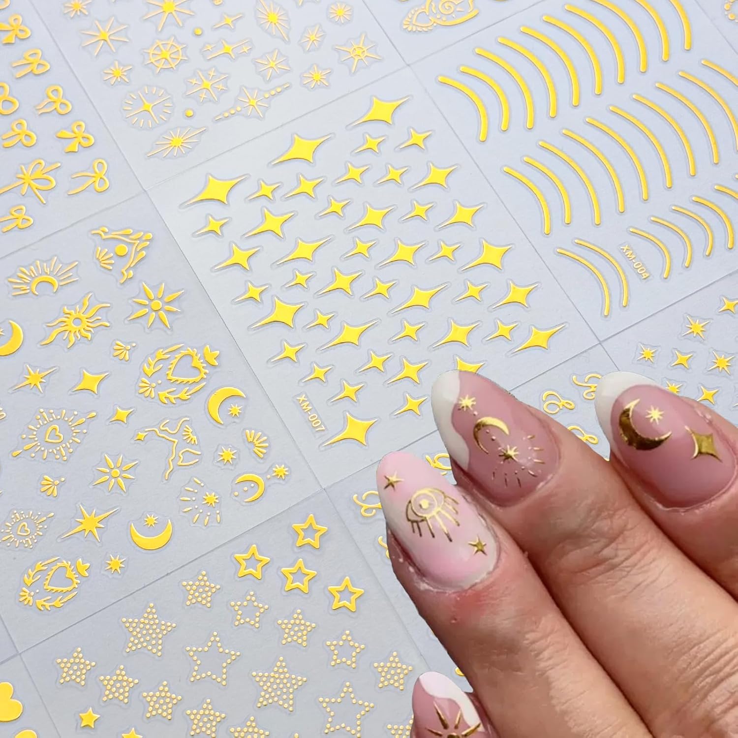 30 Sheets Gold Nail Sticker Star Moon Heart Nail Art Stickers Cute Knot Bow Design 3D Self-Adhesive Nail Decals for Women Girls DIY Nail Art Decoration Accessories