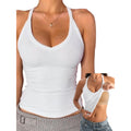 Danysu V Neck Cotton Tank Tops with Built-in Shelf Bra Sleeveless Racerback Fitted Basic Cami Shirts