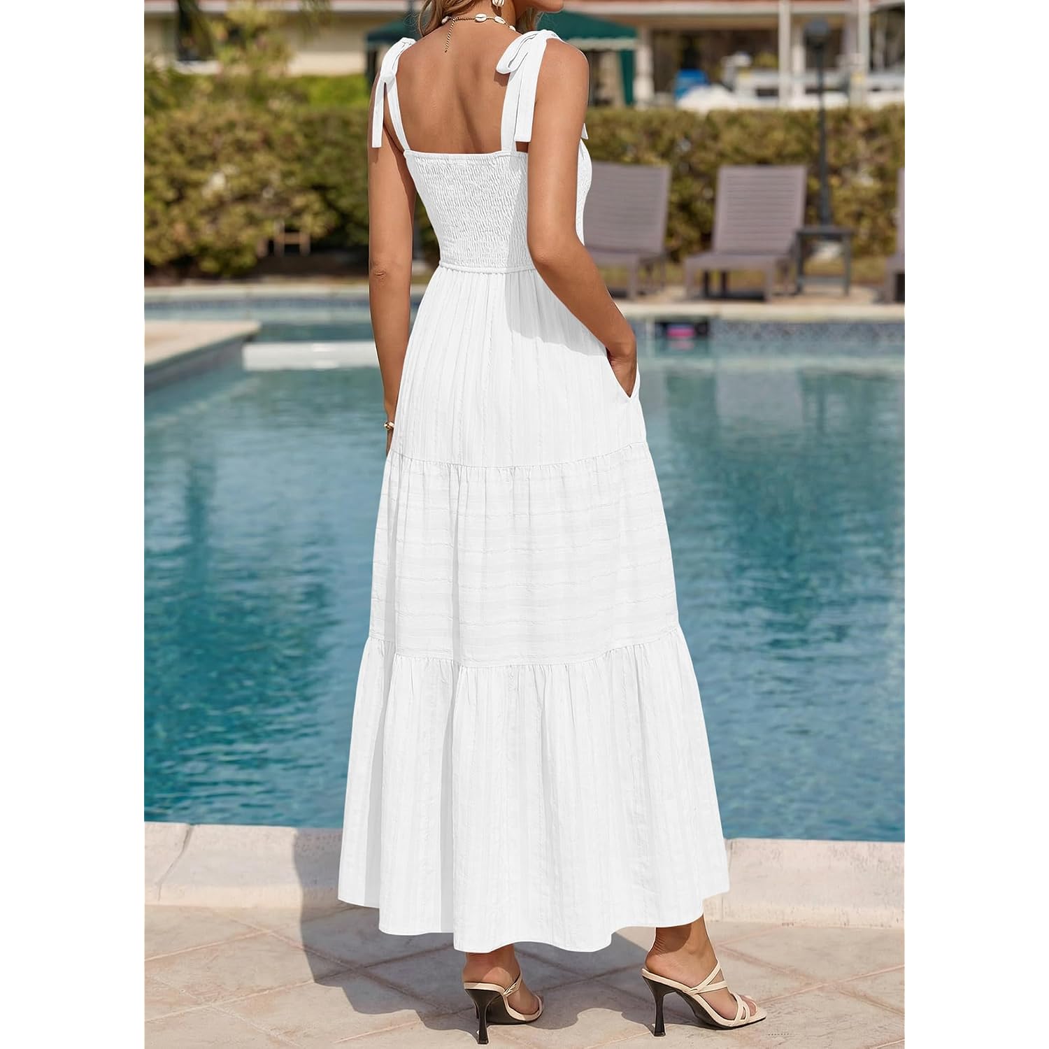 Btfbm Women'S 2026 Summer Boho Spaghetti Strap Dress Casual Sleeveless Smocked A Line Beach Sundress Long Maxi Dresses