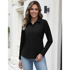 Hotouch Button Down Shirts For Women Long Sleeve Stretch Dress Shirts Wrinkle-Free Work Blouses Slim Fit Office Tops