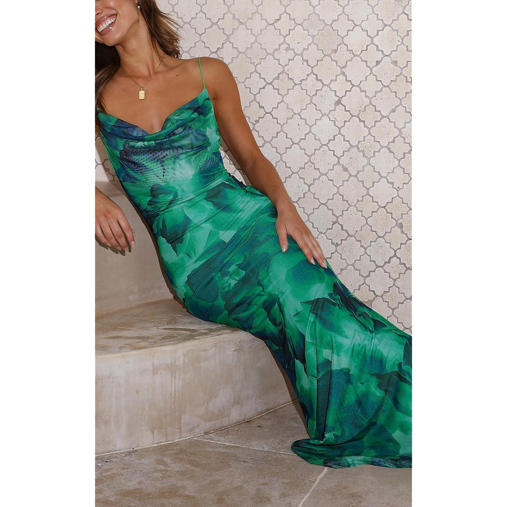 Prettygarden Women'S 2026 Summer Floral Spaghetti Strap Maxi Dress Stretch Sexy Bodycon Dress Backless Slip Long Dresses