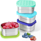 4Pack 8Oz Small (1 Cup) Stainless Steel Snack Containers For Kids | Reusable Easy Open Toddler Snack Containers With Silicone Lids | Stackable Toddler Lunch Box For Daycare, School And Travel