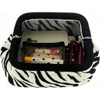 Zebra Print Purse For Women,Knitted Striped Crossbody Dumpling Clutch Bag,White And Black Crochet Cloud Handbag For Summer Beach,Evening Party