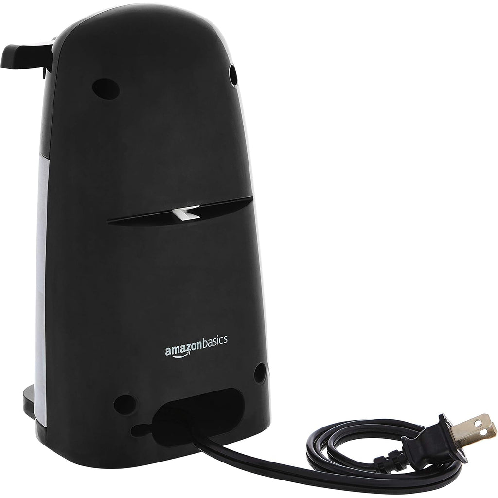 Amazon Basics 3-In-1 Electric Can Opener, Bottle Opener And Knife Sharpener With Stainless Steel Blade, Magnetic Lid Holder, Safe, Easy To Use, Powerful, Sleek Design, 50W, Black