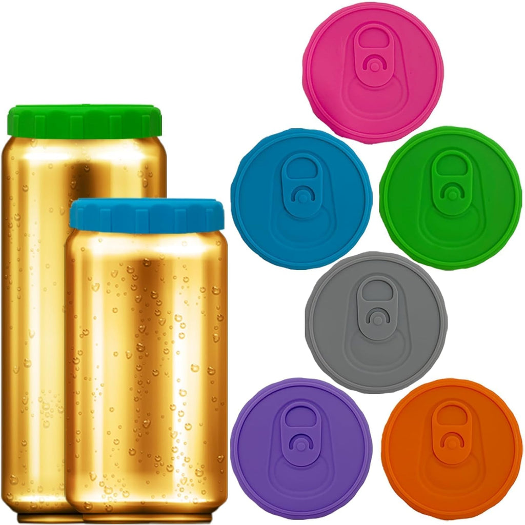Silicone Soda Can Lids 6 Pack Reusable Silicone Can Covers, Can Stopper or Protector For Soda, Beer, Drink, Juice, Coke, Beverage, Fits Standard & Slim Cans