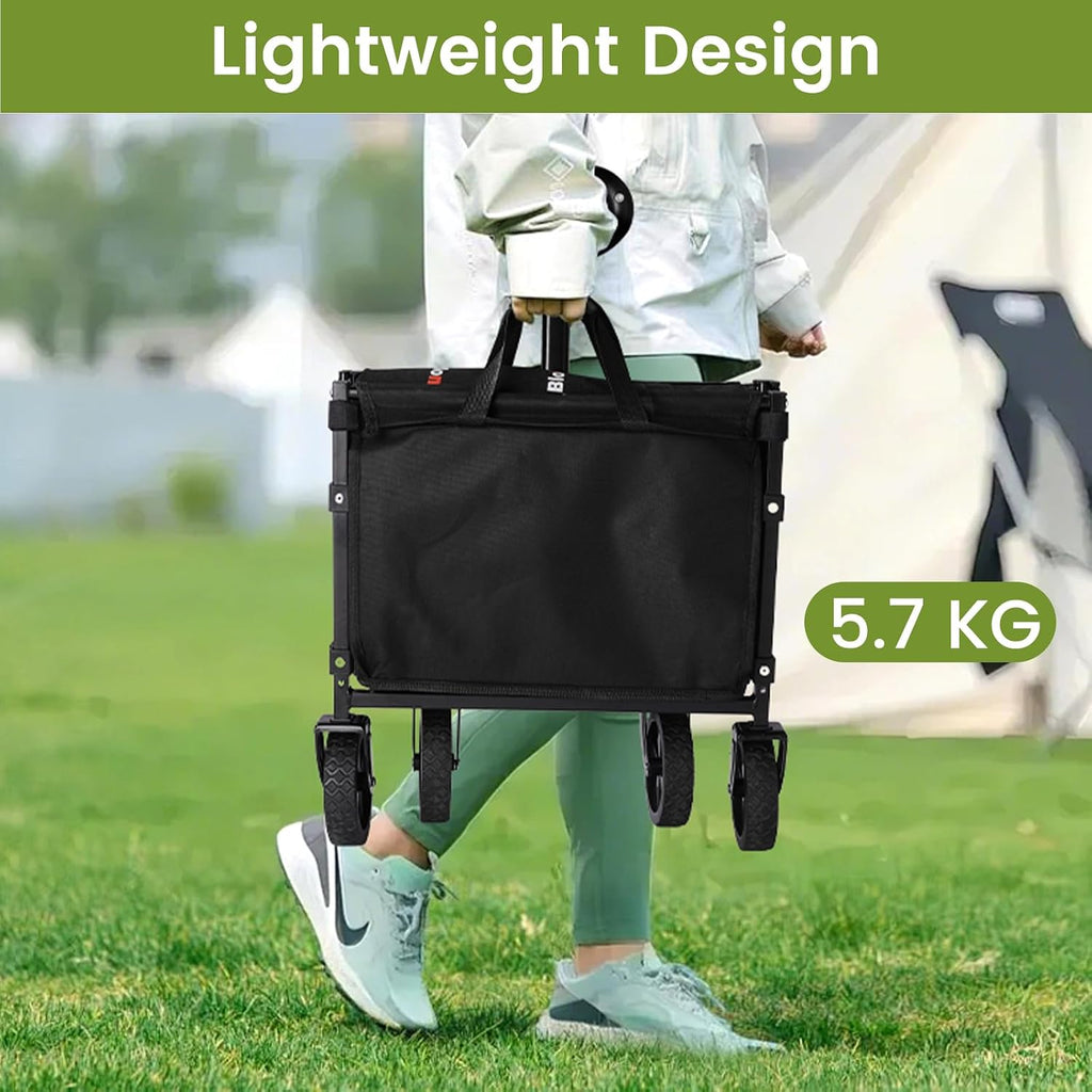 Folding Wagon Cart With Wheels, 220Lbs Utility Wagon Cart, Black | Collapsible Wagon With 360° All-Terrain Wheels & Adjustable Handle, Foldable Cart For Groceries Camping Sports Gardening