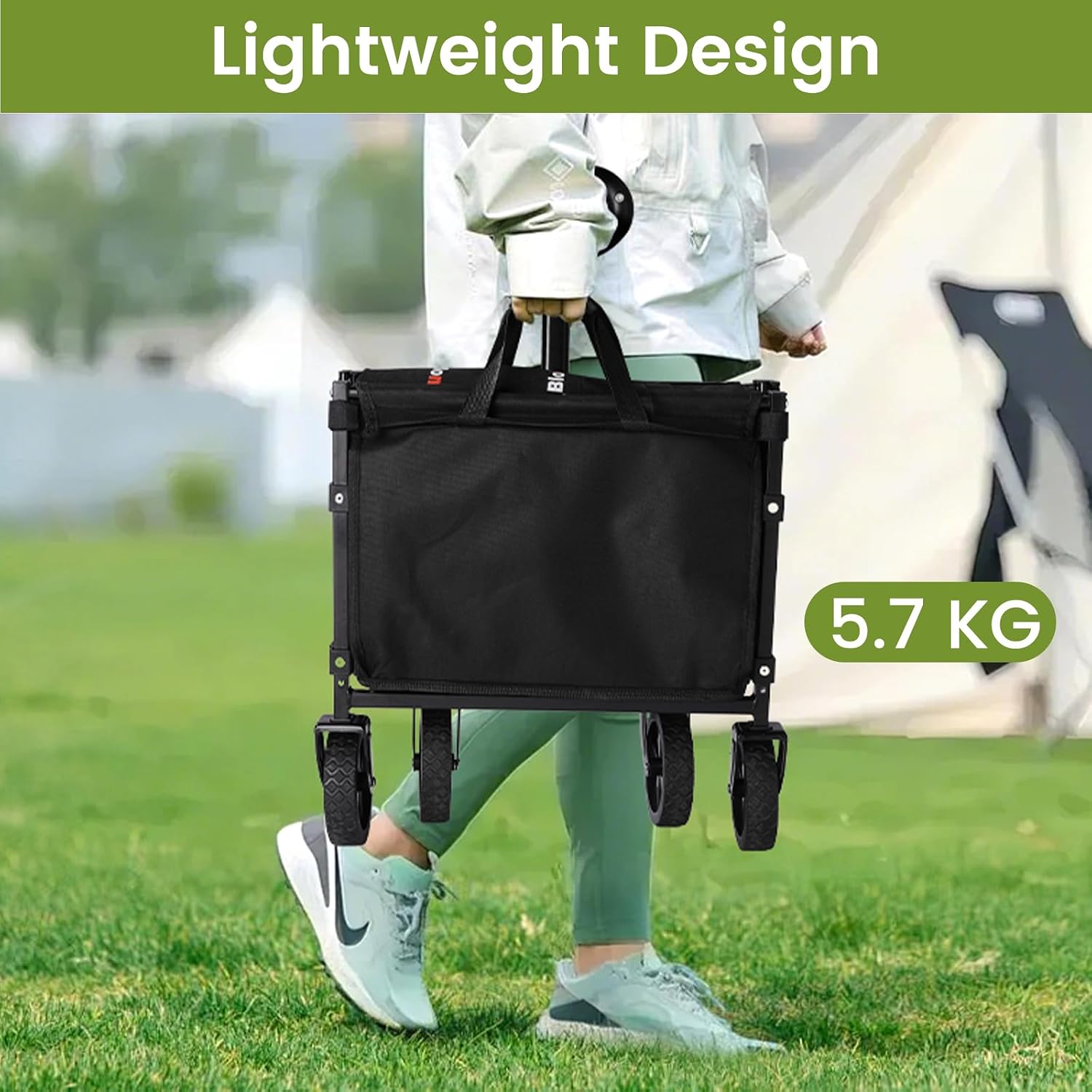 Folding Wagon Cart With Wheels, 220Lbs Utility Wagon Cart, Black | Collapsible Wagon With 360° All-Terrain Wheels & Adjustable Handle, Foldable Cart For Groceries Camping Sports Gardening