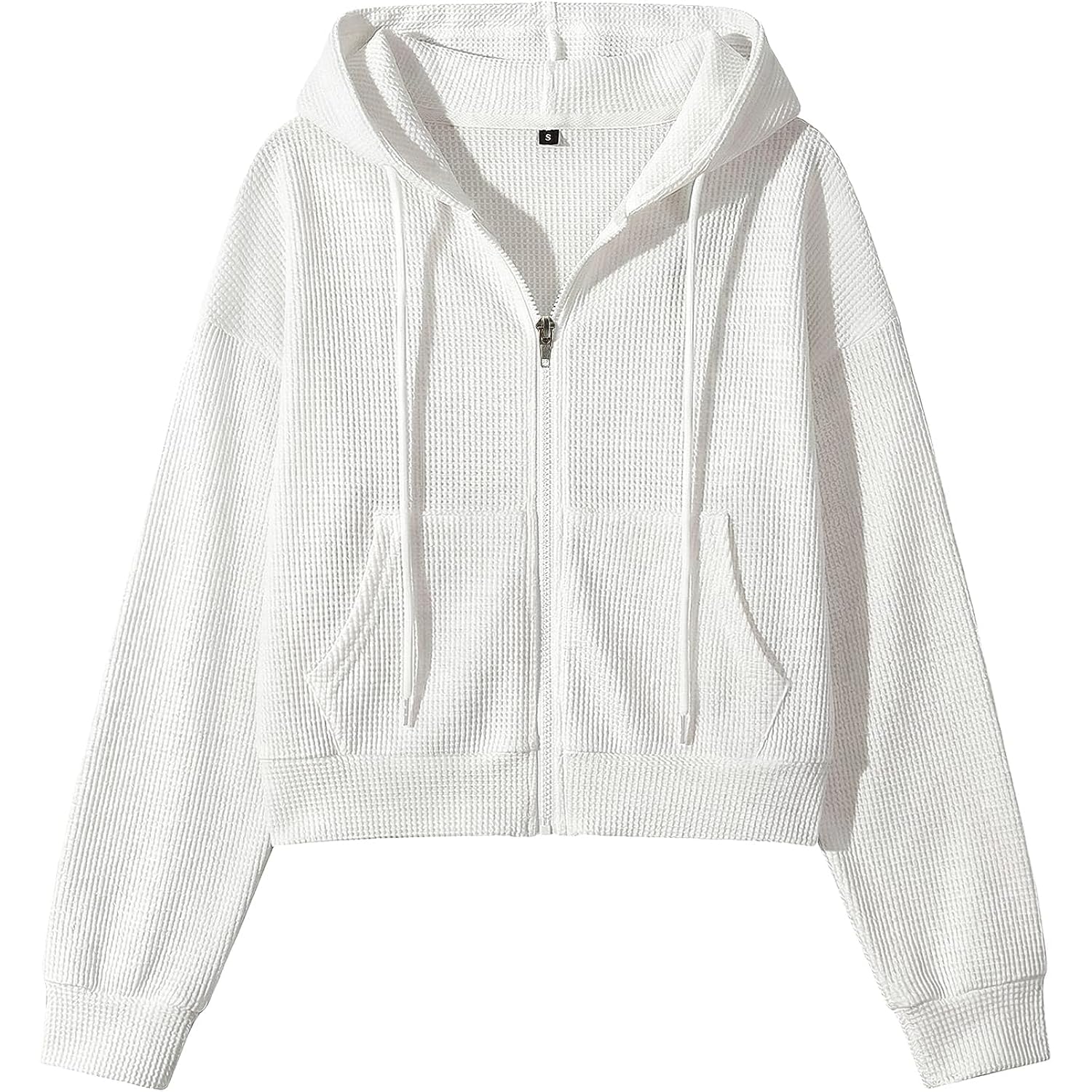 Yimoon Cropped Hoodie Women Zip Up Crop Hoodie Waffle Knit Sweatshirt Jackets