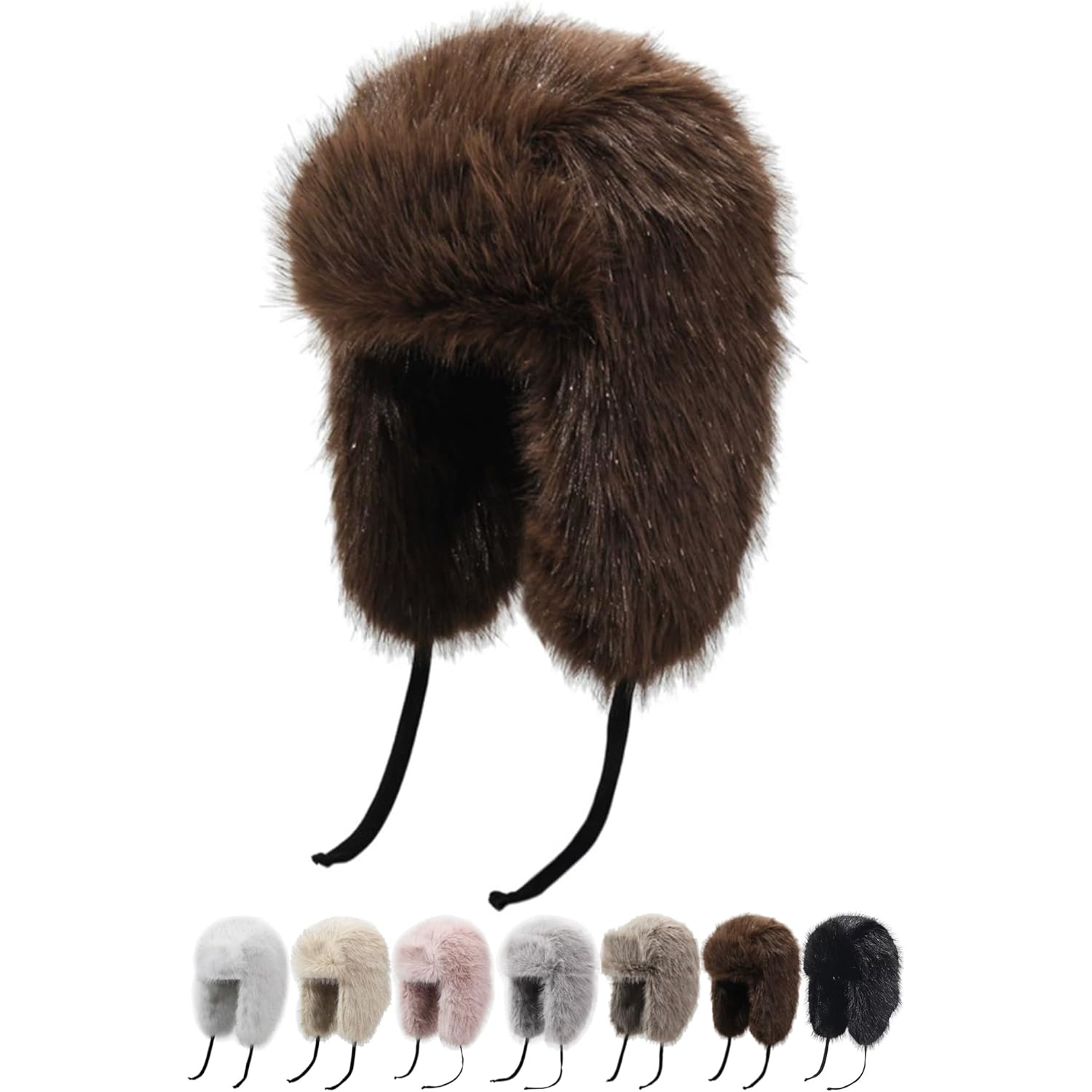 Peicees Winter Fur Hat for Women, Ladies Russian Ushanka Furry Trapper Hat with Warmer Ear Flaps and Glitter Silver Design