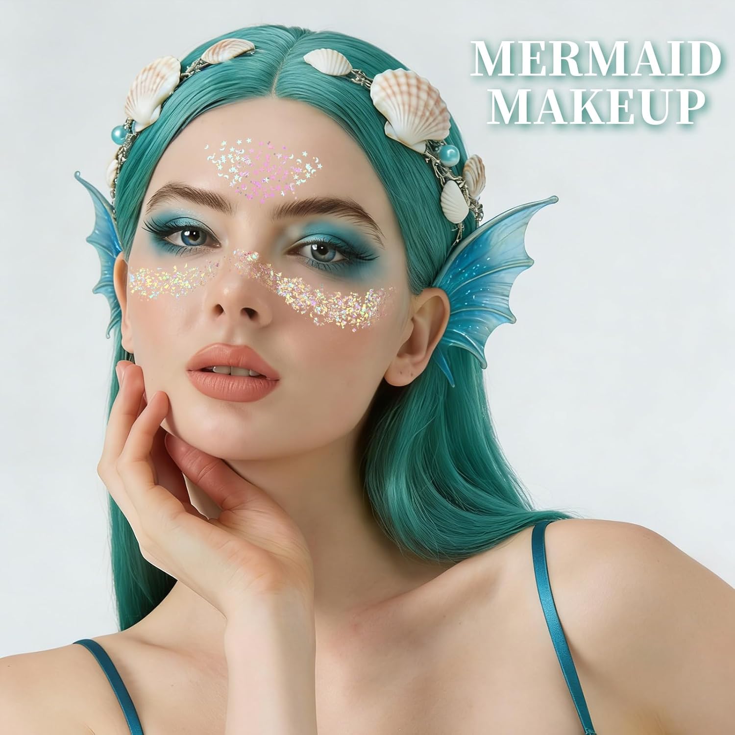 Teenitor Clear White Body Glitter Face Glitter Hair Glitter for Women, 9 Shapes Face, Body Hair Glitter Gel, Makeup Glitter for Concerts Music Festival Birthday Party Halloween