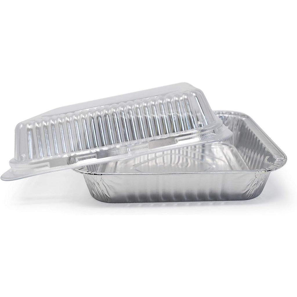 Fig & Leaf (35 Pack) 8” x 8” Square Baking Cake Pans with Plastic Dome Lids | Heavy Duty l Disposable Aluminum Foil Tins l Portable Food Containers l Perfect for Roasting Oven Toaster Cooking