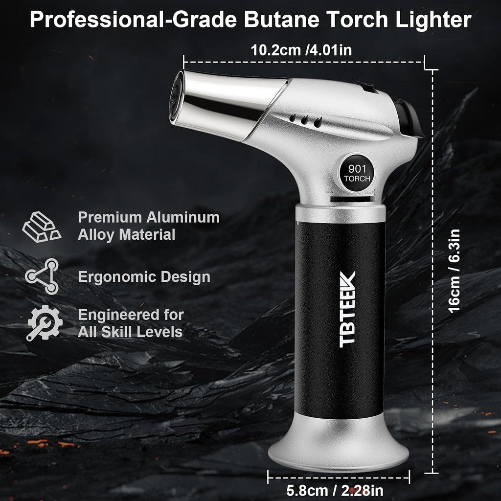 Butane Torch, Kitchen Torch Cooking Torch With Safety Lock & Adjustable Flame For Cooking, Bbq, Baking, Brulee, Creme, Diy Soldering(Butane Not Included)