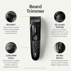 MANSCAPED® The Beard Hedger® Men's Premium Beard Trimmer, 20 Length Adjustable Blade Wheel, Stainless Steel T-Blade for Precision Facial Hair Trimming, Cordless Waterproof Wet/Dry Clipper
