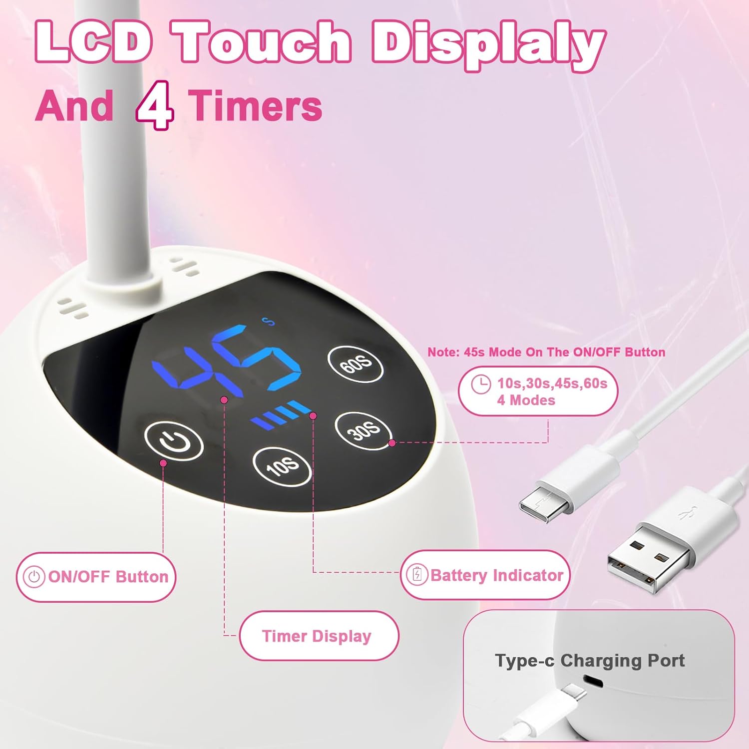 CGBE UV LED Nail Lamp, 36W Mini Cordless Flash Cure Lamp, USB Rechargeable Goosenecks LED Nail Light for Gel Nails with 4 Timers & Auto Sensor for Salon Home DIY Use, White