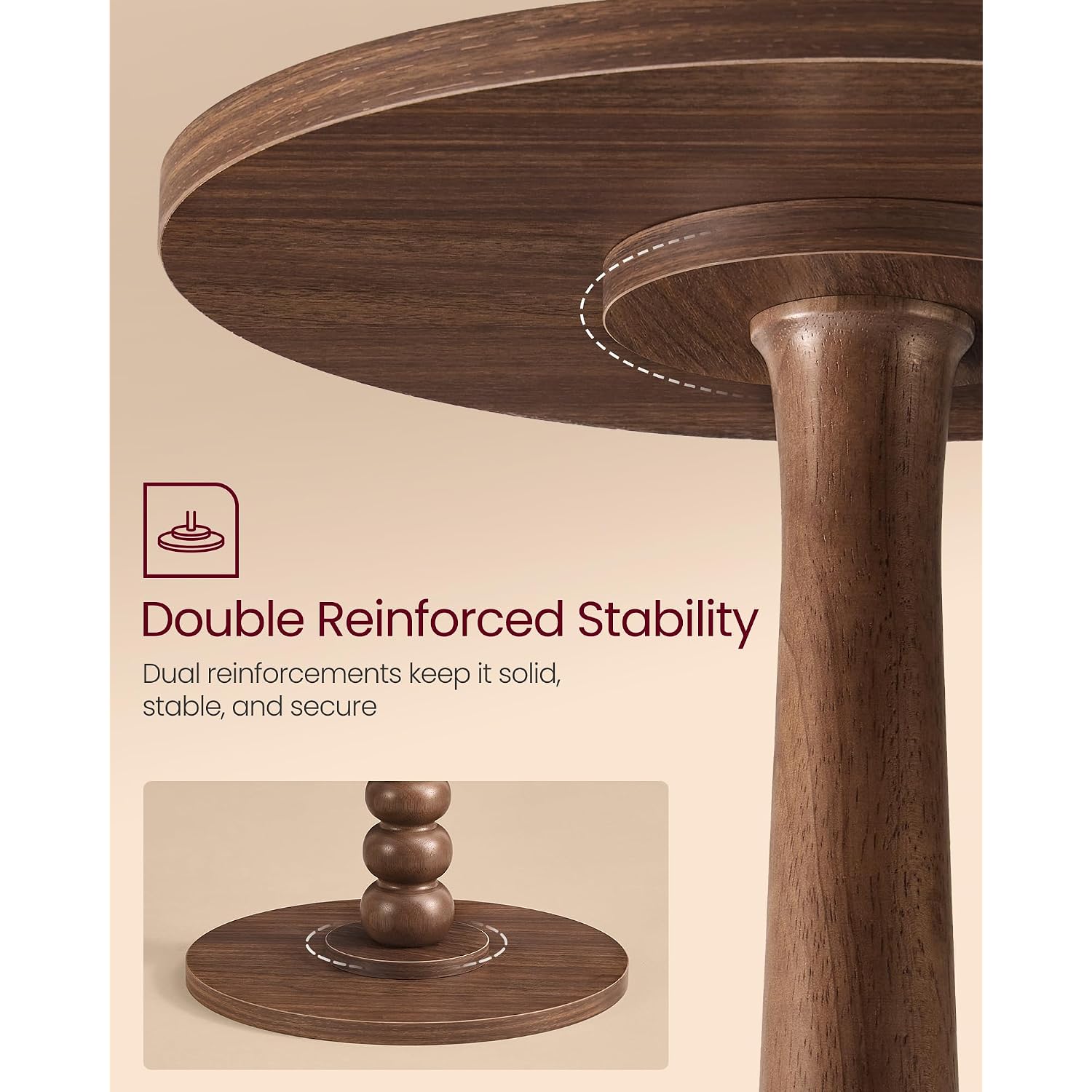 Vasagle Round Side Table, Small Drink End Table, Solid Wood Leg | Accent Nightstand, Mid-Century Modern, For Living Room Bedroom, Chestnut Walnut, Mariel Collection, Ulet293Kx01S
