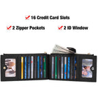 GOIACII Slim Wallets for Women RFID Blocking Card Holder 2 Zipper Pockets Thin Ladies Clutch Purse Black