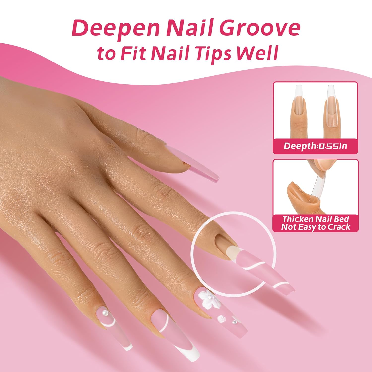 Practice Hand for Acrylic Nails,Realistic Silicone Training Hand with Flexible Fingers for Nail Art Practice,Professional Mannequin Hand Model Kit for Gel Polish & Manicure Beginners