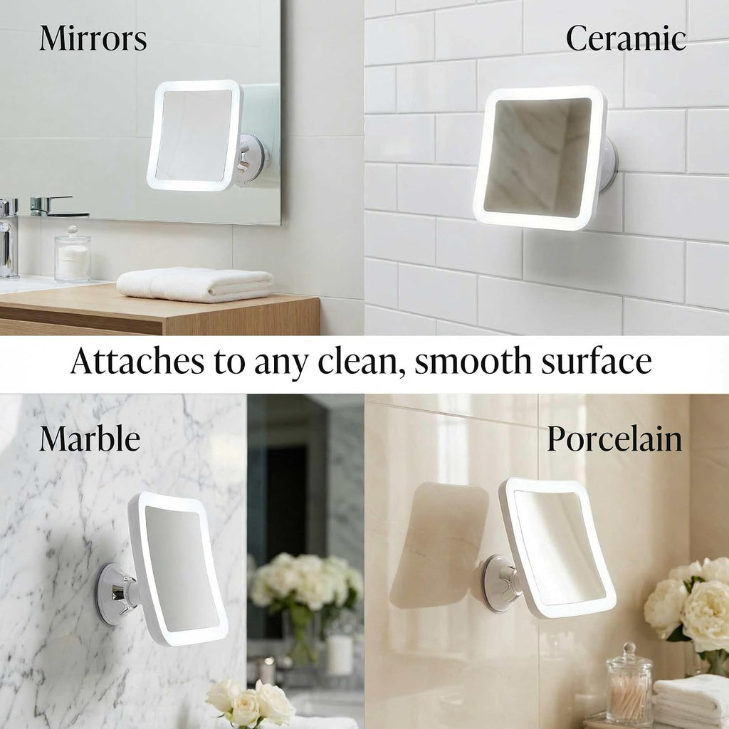 Fancii 10X Magnifying Lighted Makeup Mirror - Daylight Led Vanity Mirror - Compact, Cordless, Locking Suction, 6.5" Wide, 360 Rotation, Portable Illuminated Bathroom Mirror (Square)