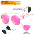 FEISEDY Fit Over Glasses Polarized Sunglasses, UV400 Protection for Driving & Outdoor Activities B0328 Transparent Pink Frame & Pink Mirror Lens