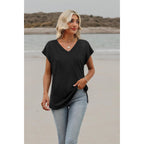 Sampeel Womens Summer Tops 2026 Cap Sleeve Trendy V Neck Loose Fit T Shirts
