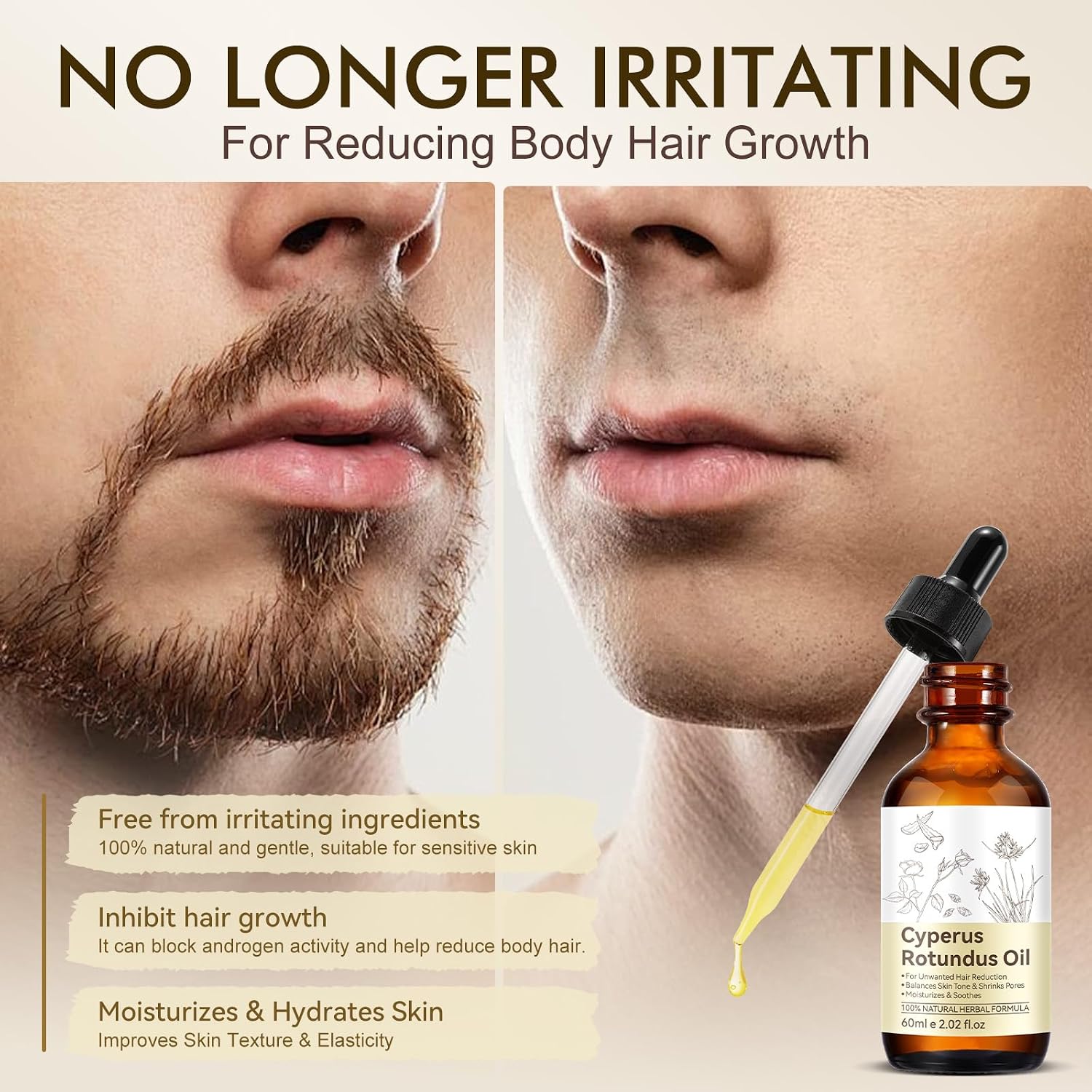 Cyperus Rotundus Oil, Natural For Reducing Body Hair Growth, Cyperus Rotundus Oil For Hair Removal, Reduces Unwanted Hair Growth, Reducing Body Hair Growth, Shrink Pores - 2.02 Fl Oz
