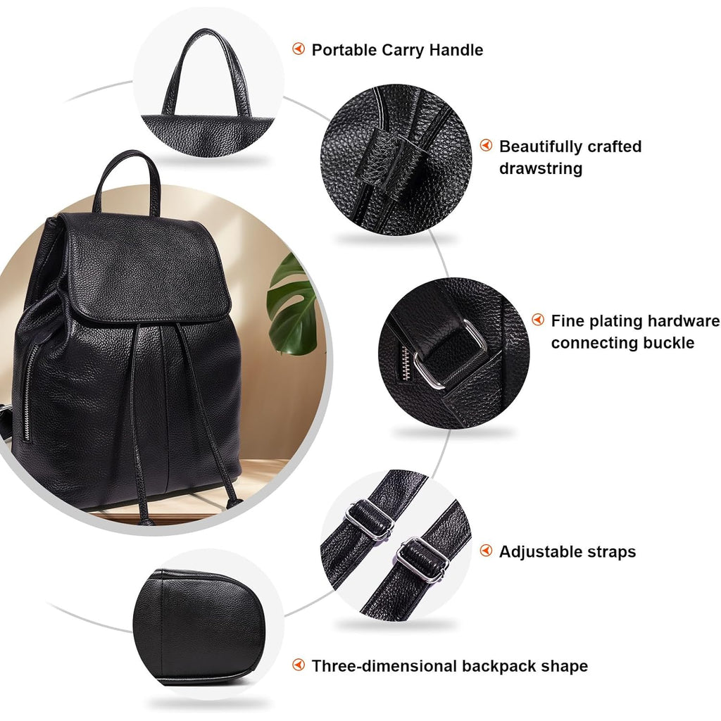 Boyatu Leather Backpack Purse For Women Fashion Design Ladies Shoulder Bag | Full-Grain Leather | Work Commuter & City Travel | Fashion Rfid Pocket Bag | Compact Everyday Essentials (Black)