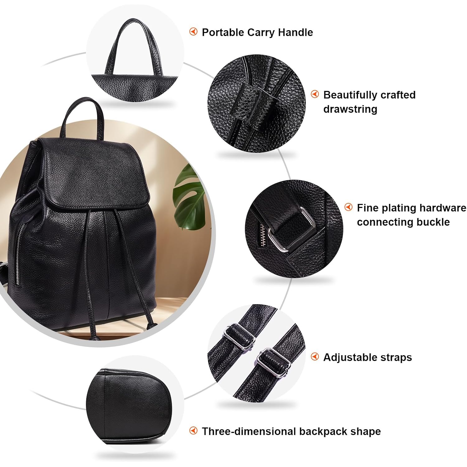 Boyatu Leather Backpack Purse For Women Fashion Design Ladies Shoulder Bag | Full-Grain Leather | Work Commuter & City Travel | Fashion Rfid Pocket Bag | Compact Everyday Essentials (Black)