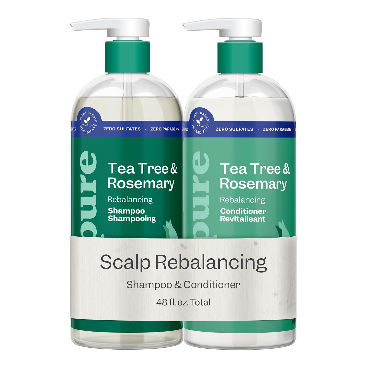 Renpure Tea Tree & Rosemary Shampoo And Conditioner Set, Plant Based - Refreshes & Rebalances Hair And Scalp - For Oily/Normal Hair - Tea Tree Leaf Oil, Rosemary Leaf Extract - 24 Fl Oz Each, 2 Pack