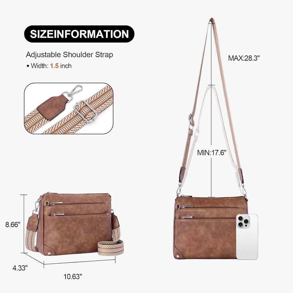 Crossbody Bags for Women Rfid Travel Crossbody Purses Leather Handbags Medium Shoulder bag with Adjustable Strap