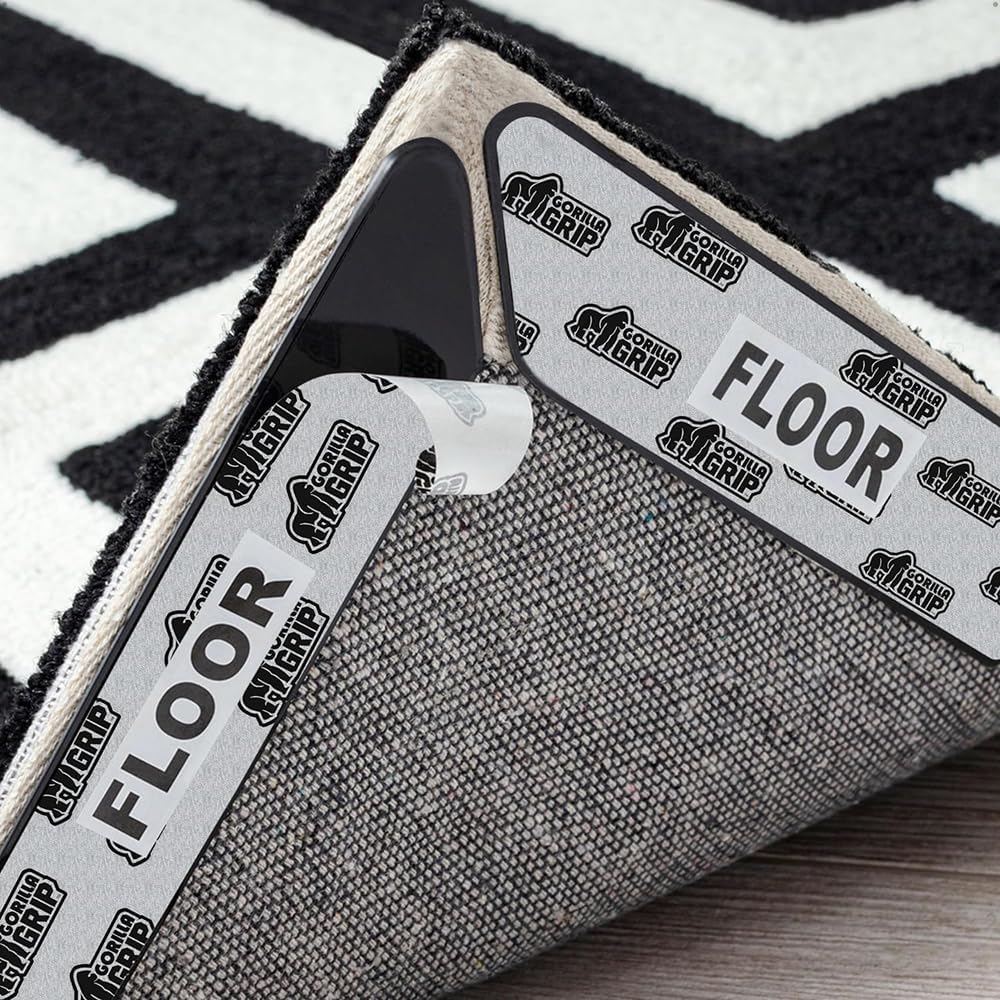 GORILLA GRIP® Rug Gripper Pads, Extra Long Reusable Double-Sided Adhesives Keep Area Rugs Corners Flat, Grips Hardwood, Tile and Laminate Floors, Renter Friendly, Holds Down Carpet in Place, 8 Pcs