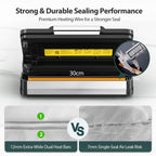 95kPa Vacuum Sealer Machine with AquaLock Technology, for Moist Seals, 2X Seal & 130W, Fully Automatic Food Sealer, Built-In Cutter, Bag Storage & Hose, Precision Sealing, 2 Bag Rolls,Stainless Steel