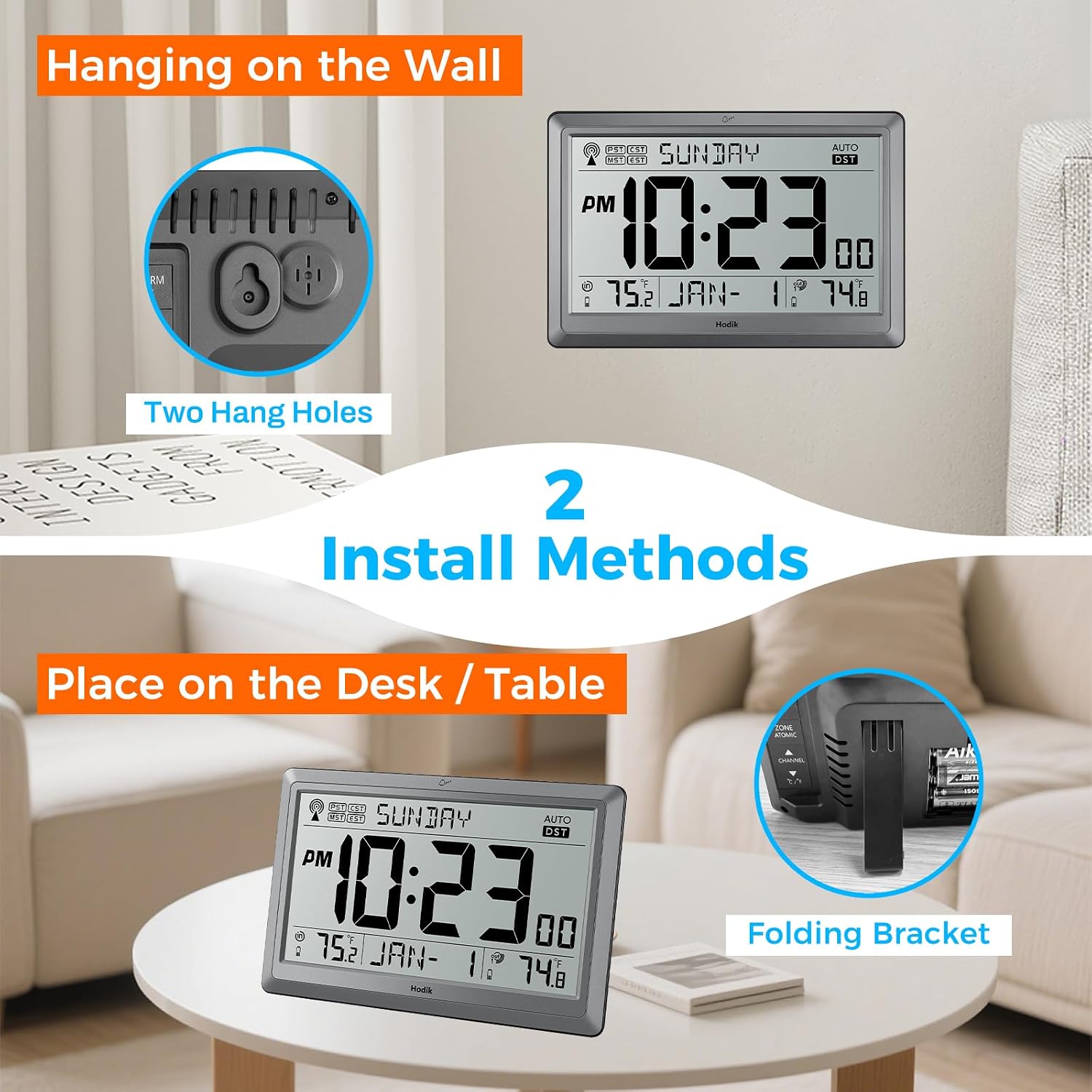 Atomic Wall Clock With Indoor Outdoor Temperature, 10.5 Inch Digital Wall Clock Battery Operated, Dst, 12/24 Hour For Living Room Bedroom (Silver)