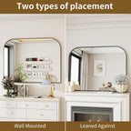 Black Arched Top Wall Mounted Mirror - 38 X 30 Inch Round Cruved Top Bathroom Vanity Mirror, Aluminum Metal Framed, Home Decor For Living Room, Bedroom, Fireplace, Mantle, Entryway