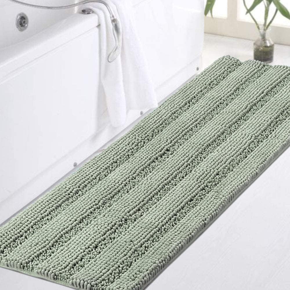 Turquoize Sage Green Bathroom Rugs Runner Extra Long 47 X 17 Large Bath Mat Plush Shaggy Chenille Bathroom Rug Non-Slip Bath Rug Runner Extra Soft & Absorbent Thick Floor Mats, Machine Washable, Sage