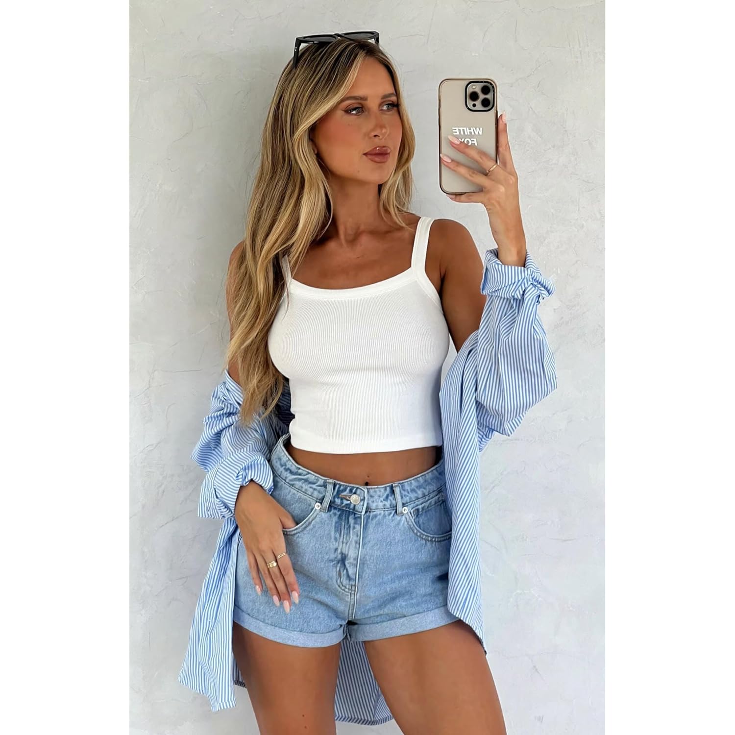 Denim Shorts for Women Mid Waisted Folded Hem Ripped Jean Shorts