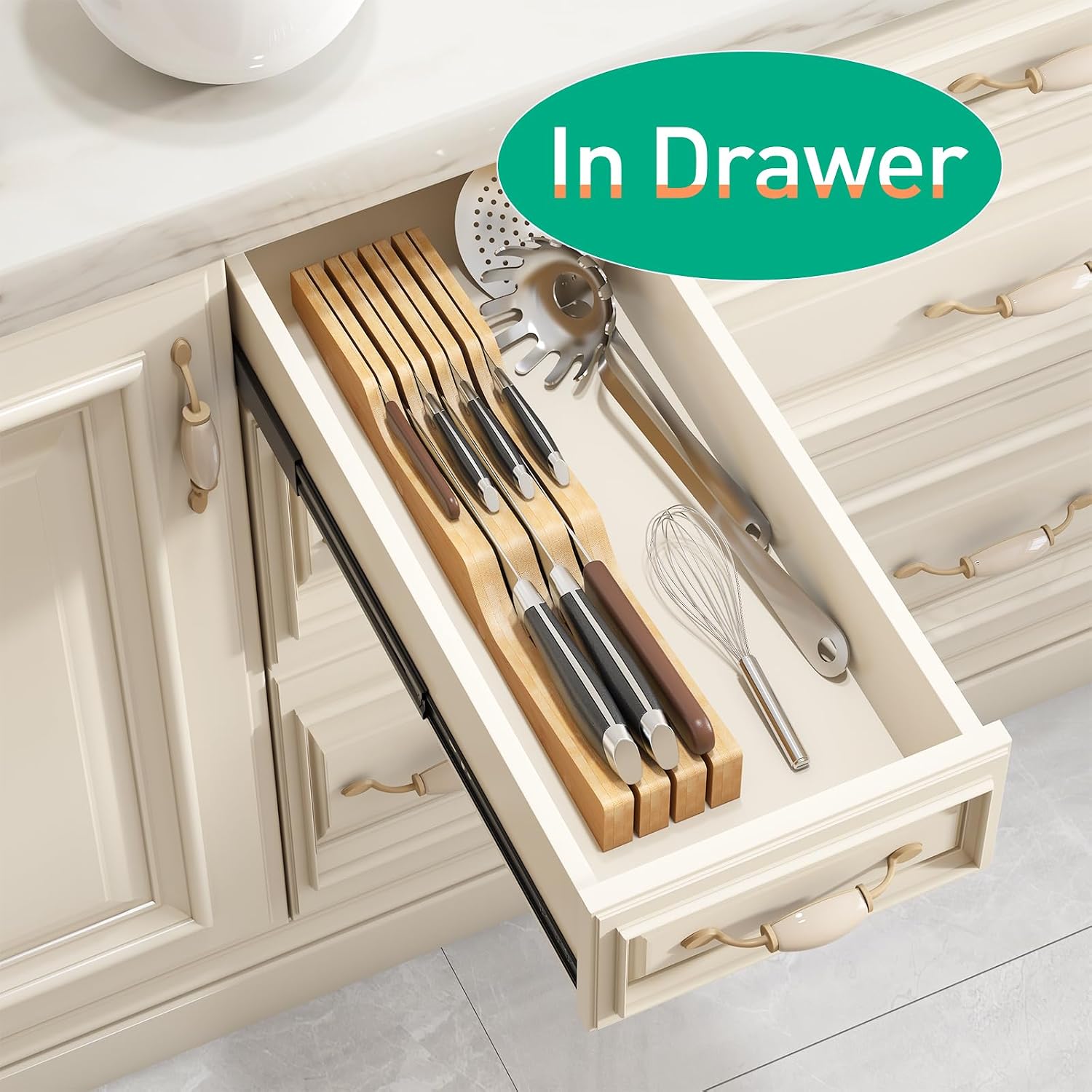 Knife Drawer Organizer (Natural, 7 Knives Organizer)