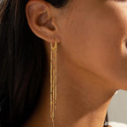Robaice Gold Long Prom Earrings for Women, 14K Gold Plated Pearl Dangle Drop and Chain Tassel Threader Earrings Dangling，Rhinestone Zirconia Hypoallergenic Bride Party Prom Gold jewelry，Women Gifts